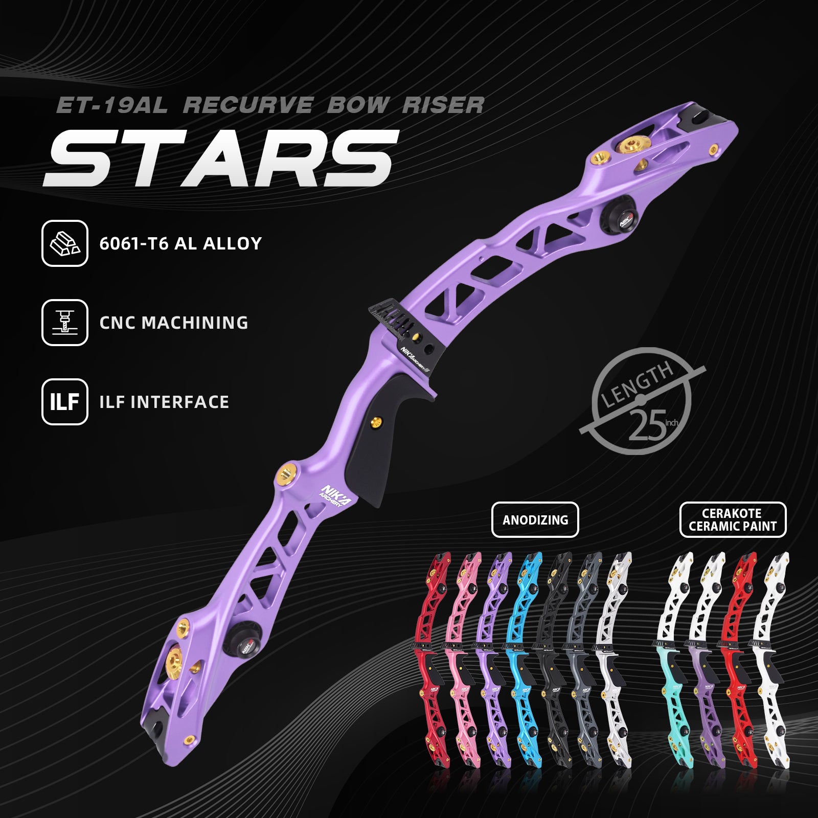 Nika Archery ET-19AL Stars 25inch ILF Recurve Riser for Right Hand