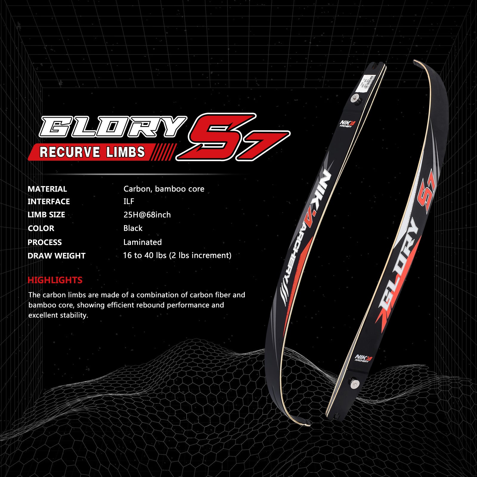 Nika Archery S7 Glory Carbon ILF Recurve Limbs