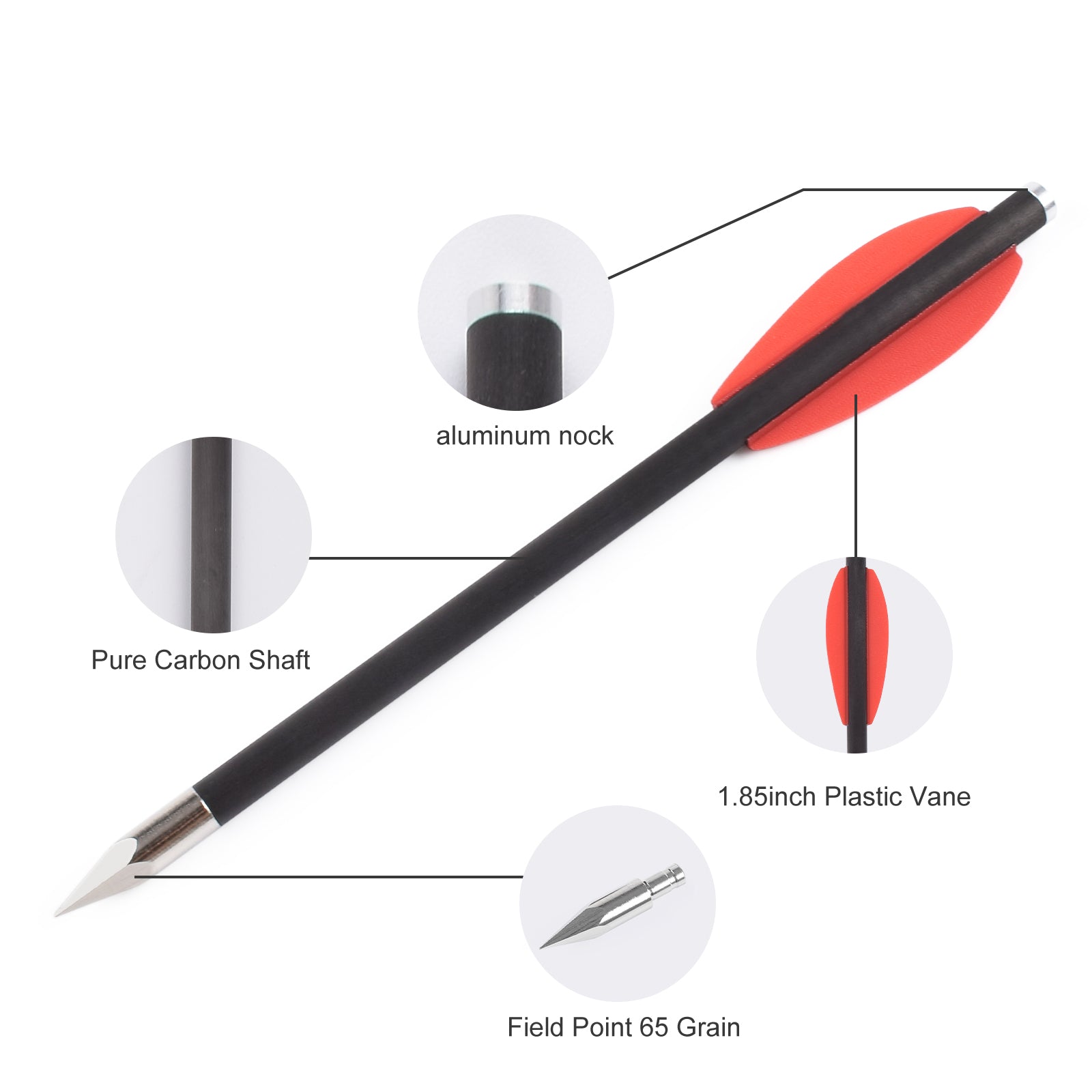 16cm Pistol Carbon Crossbow Bolts with 2pcs Red Vane