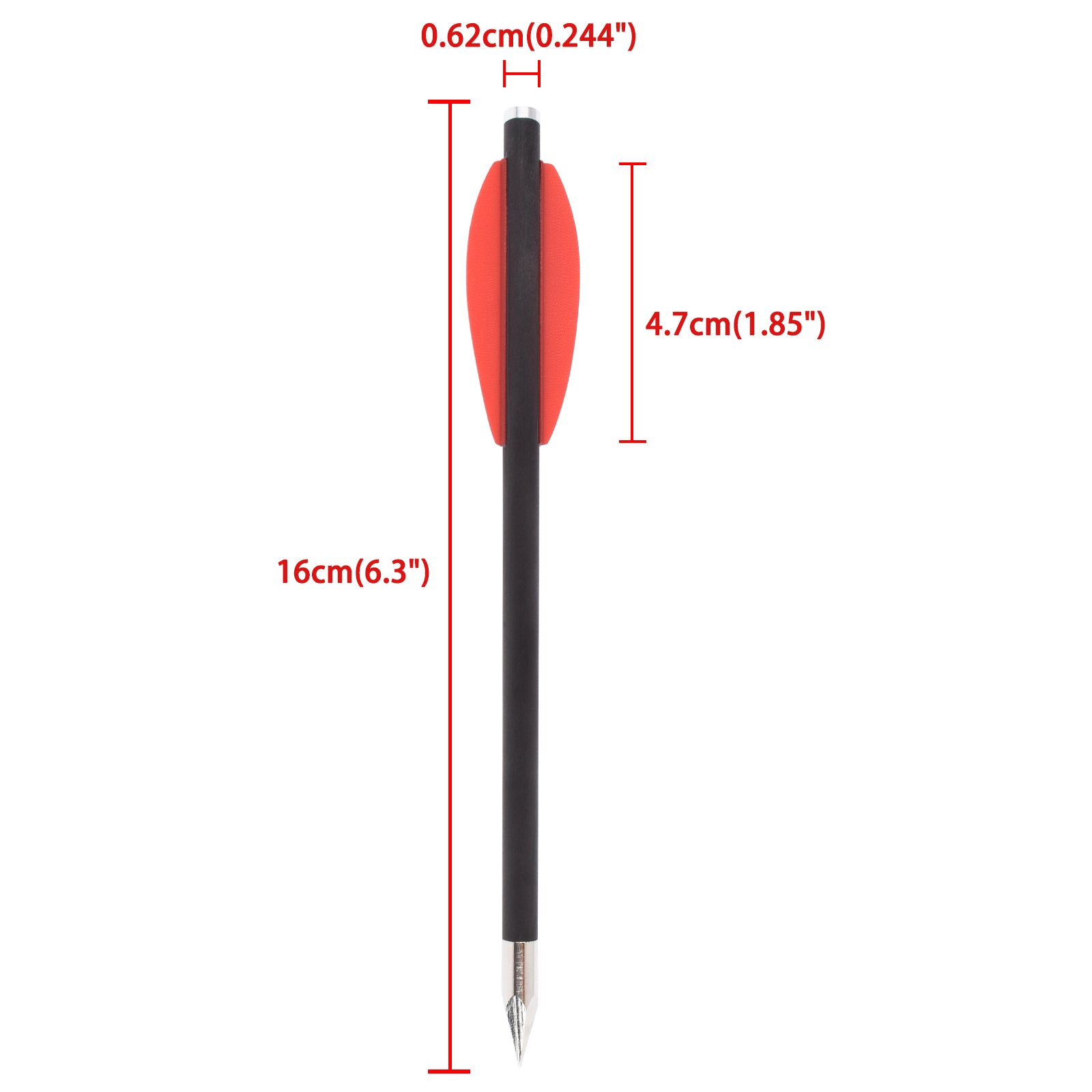 16cm Pistol Carbon Crossbow Bolts with 2pcs Red Vane