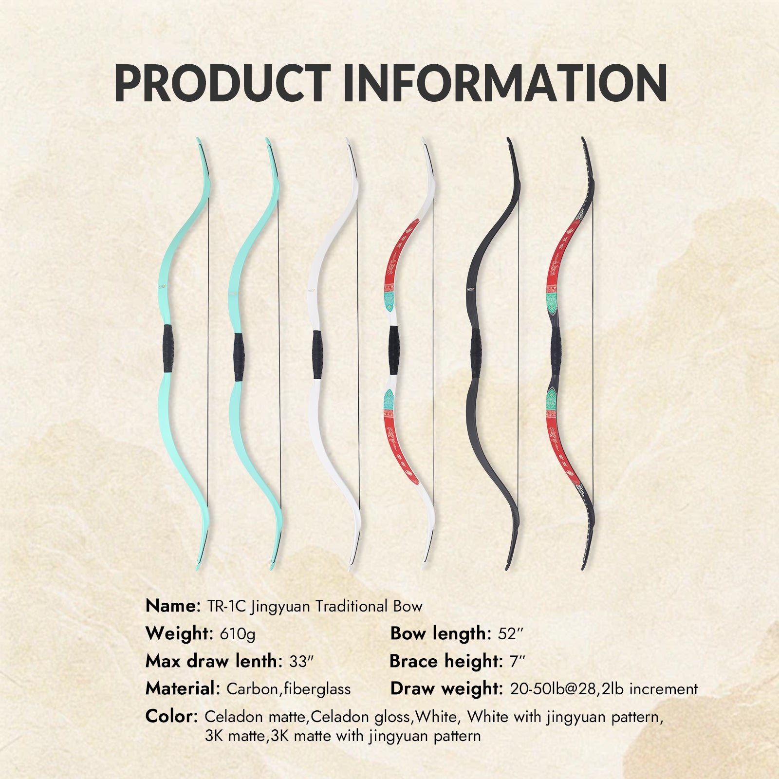 MING XIAOSHAO 52inch Carbon Fiber Traditional Bow
