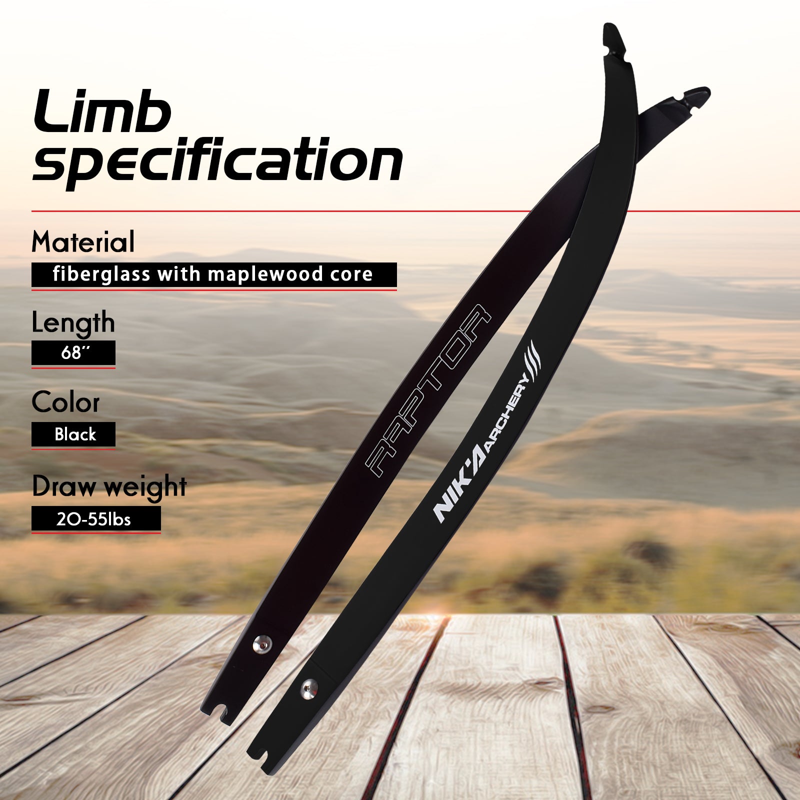Raptor Limb 68'' @25H Recurve Bow ILF Limbs