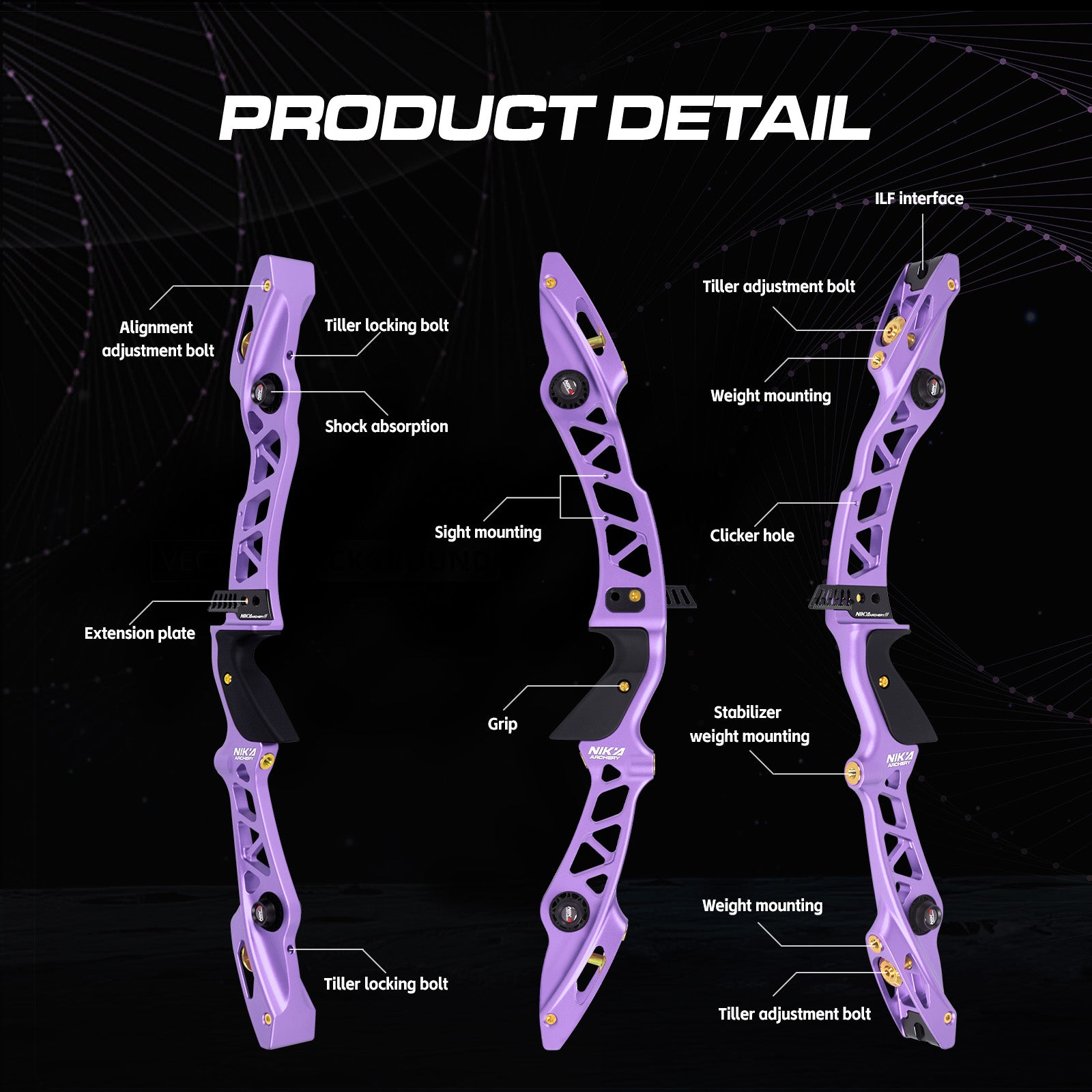 Nika Archery ET-19AL Stars 25inch ILF Recurve Riser for Right Hand