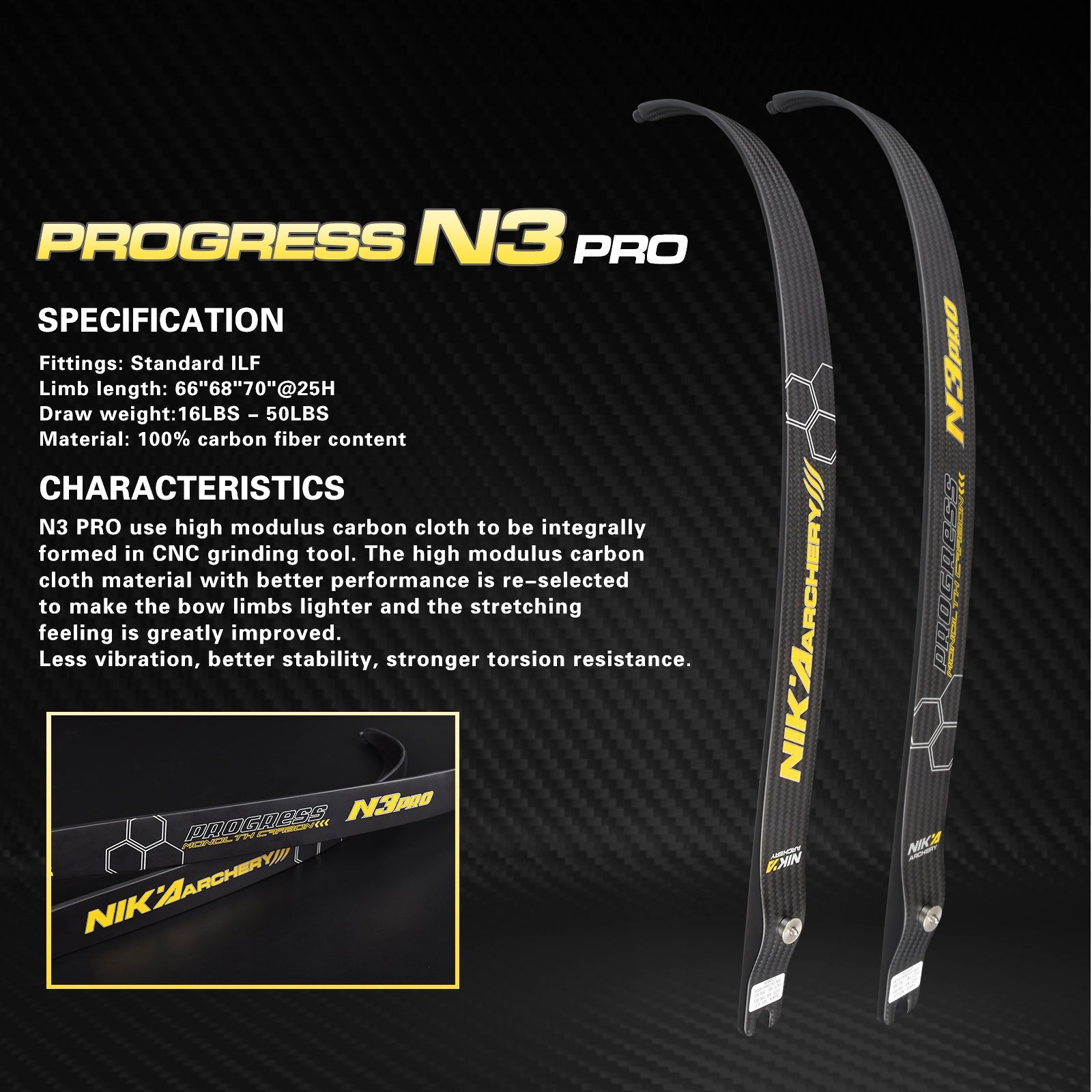 66" @25H N3 PRO Limbs 100% Carbon Fiber Limbs