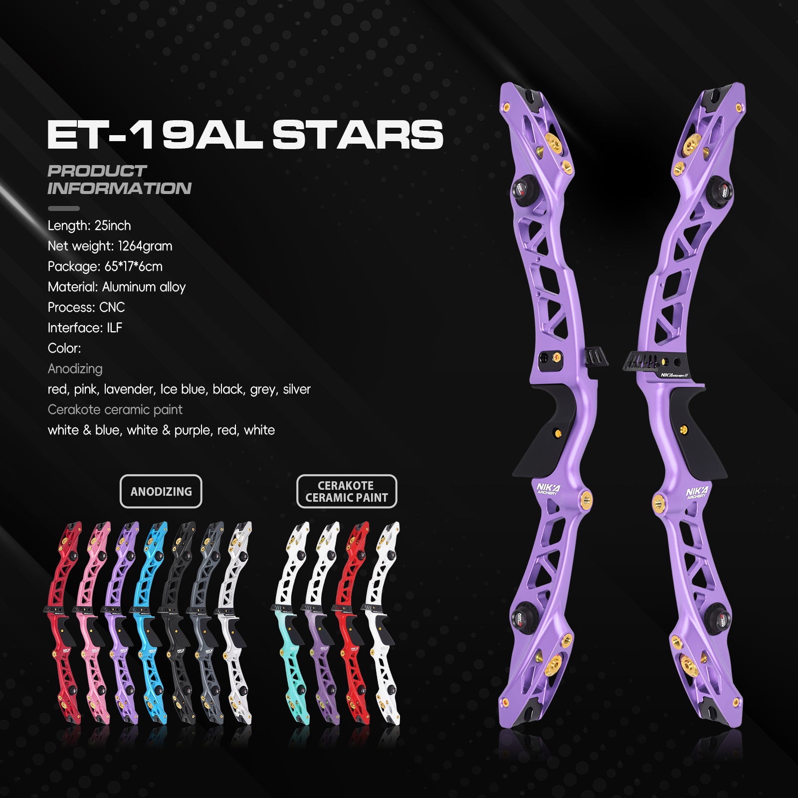 Nika Archery ET-19AL Stars 25inch ILF Recurve Riser for Right Hand