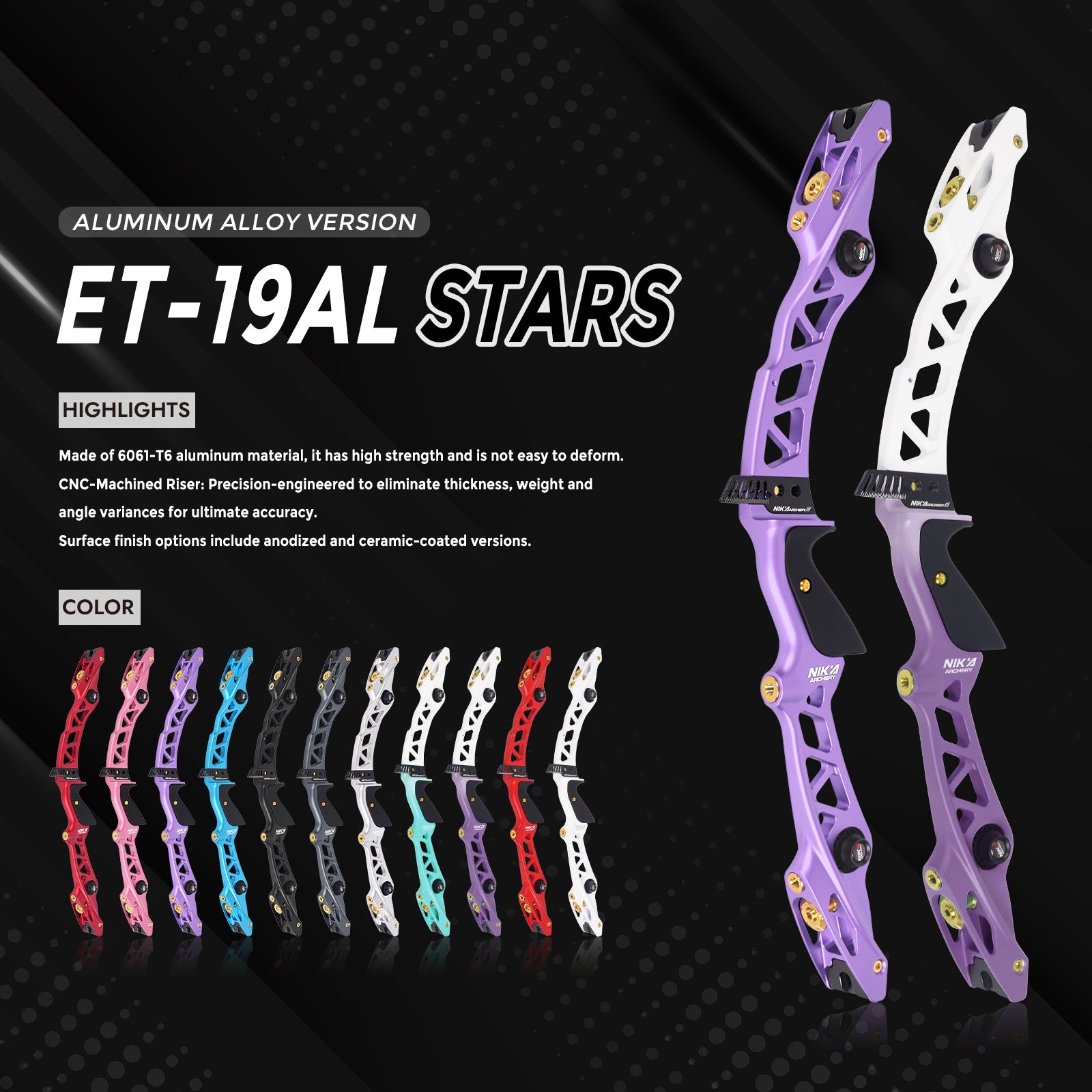 Nika Archery ET-19AL Stars 25inch ILF Recurve Riser for Right Hand