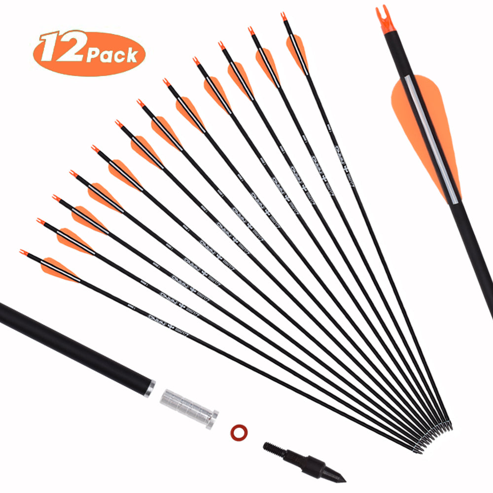 Youth Archery Carbon Arrows for Compound & Recurve & Traditional Bow (Pack of 12)