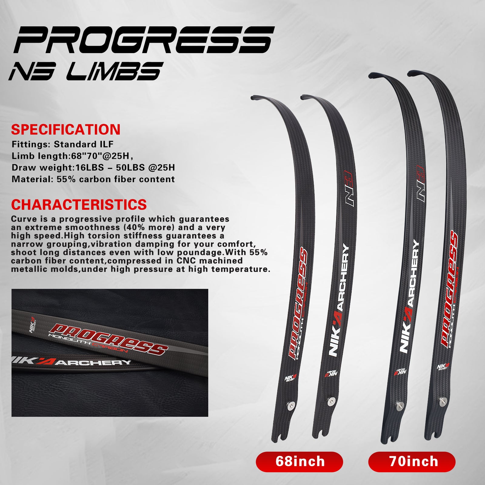 70'' @25H N3 Progress Series Carbon Fiber Limb