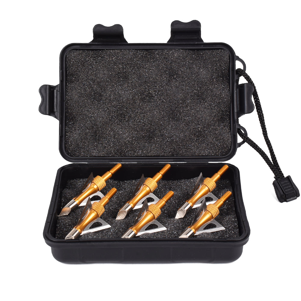 6X Broadheads Archery Hunting Arrowhead 100Gr 3 Blades with Case US