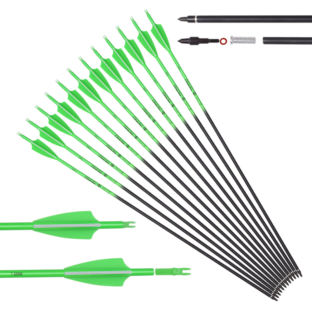 12 Pack 32-Inch Carbon Arrows SP500 - For Compound & Recurve Bow - Black