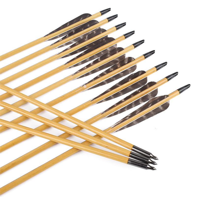 22-34 inch Wooden Arrow With Feather Archery Traditional Bow Shooting