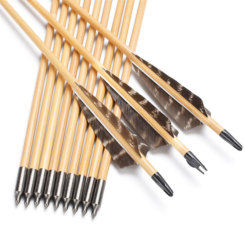 OD9mm 22-36 inch Wooden Arrow With Feather Archery Traditional Bow Shooting