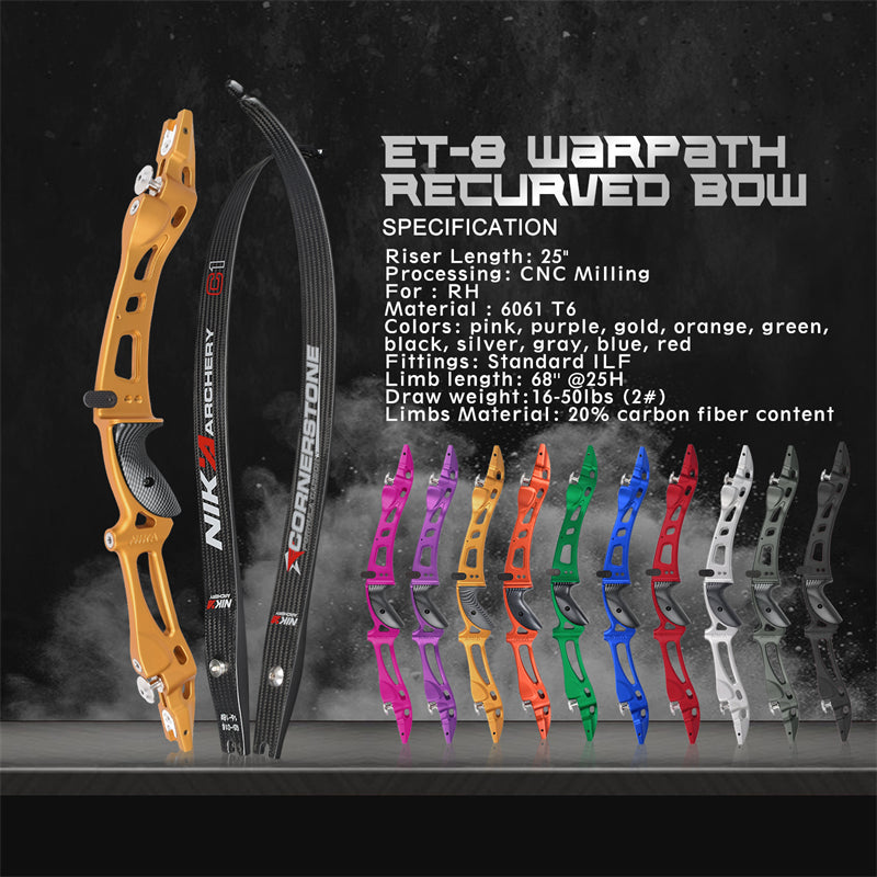 ET-8 68" Recurve Bow with 12-30LBS C1 Carbon Limb For Outdoor Sport Shooting Right Hand