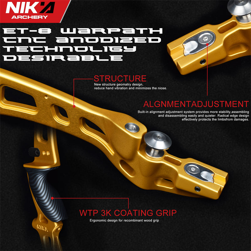 ET-8 68" Recurve Bow with 32-50LBS C1 Carbon Limb For Outdoor Sport Shooting Right Hand