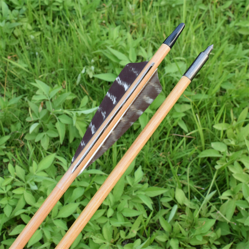 OD9mm 22-36 inch Wooden Arrow With Feather Archery Traditional Bow Shooting
