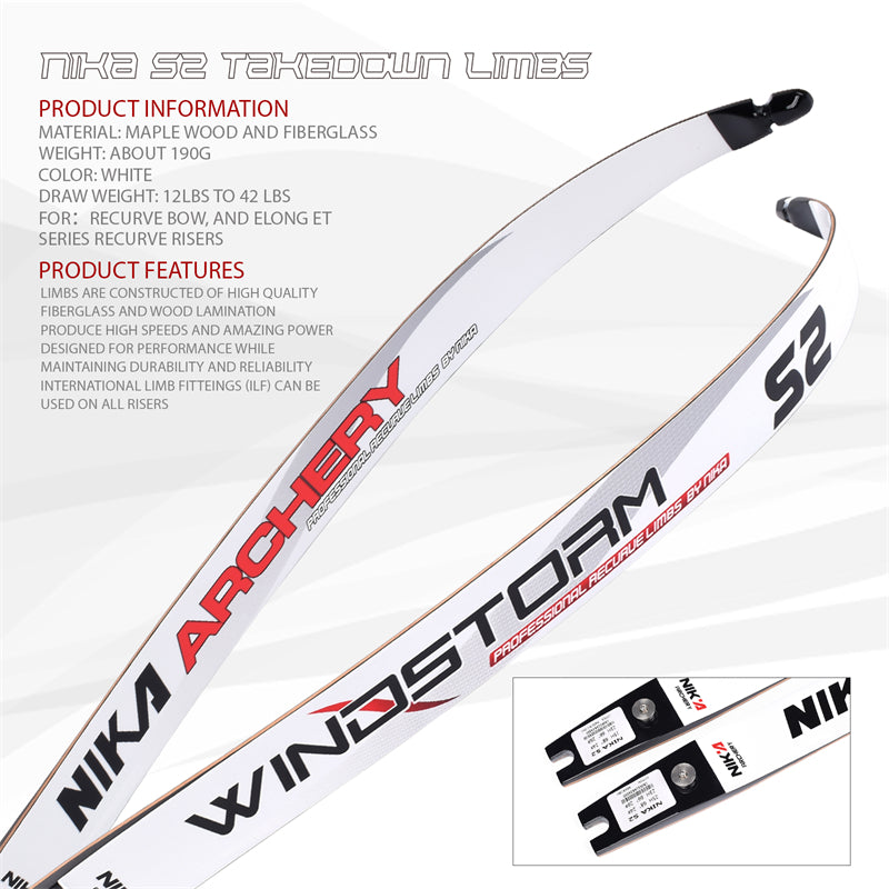 S2 Archery Recurve Limb For Recurve Bow 68"@25H