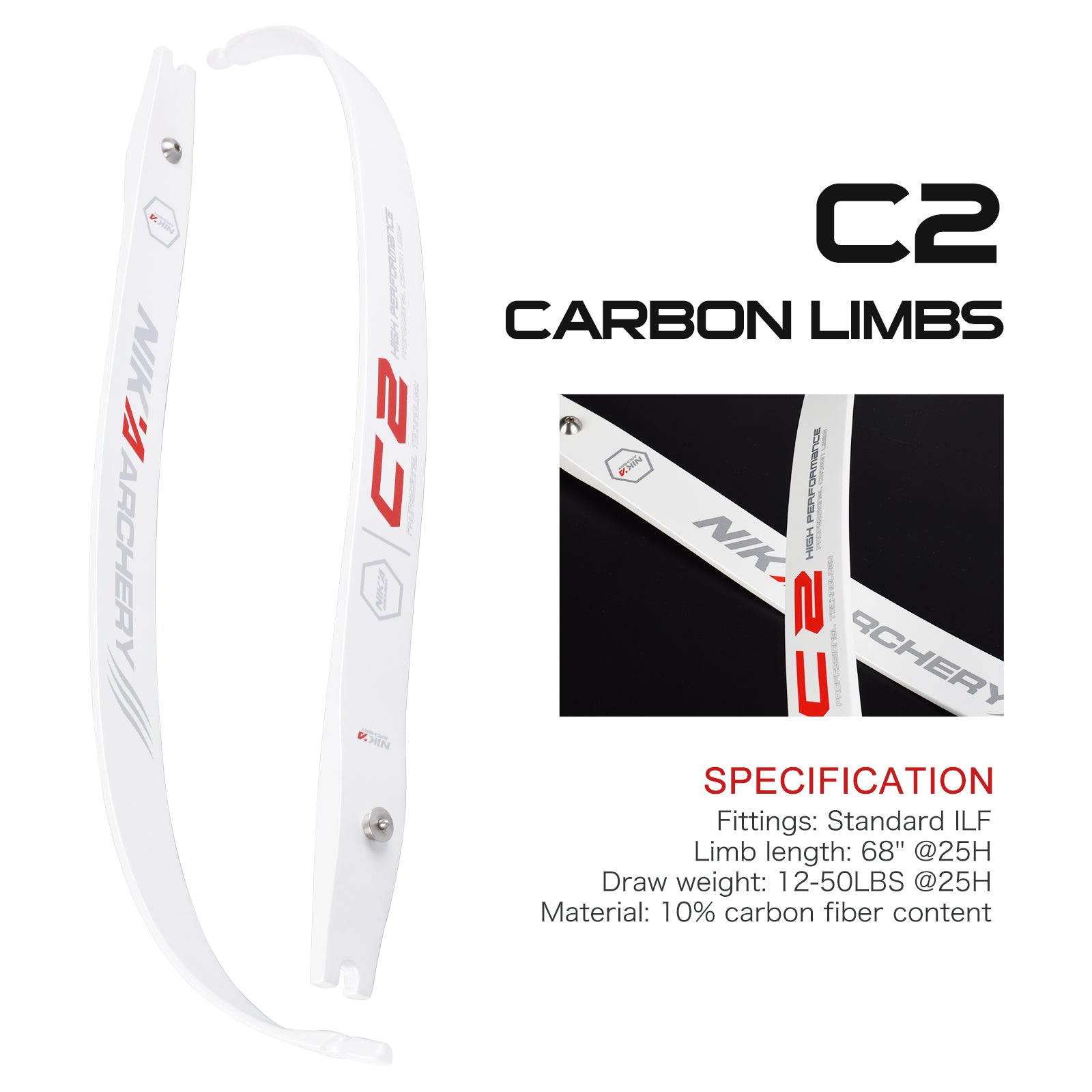 Newest C2 limb 68"@25 Recurve Bow Limbs ILF Carbon Llimbs White