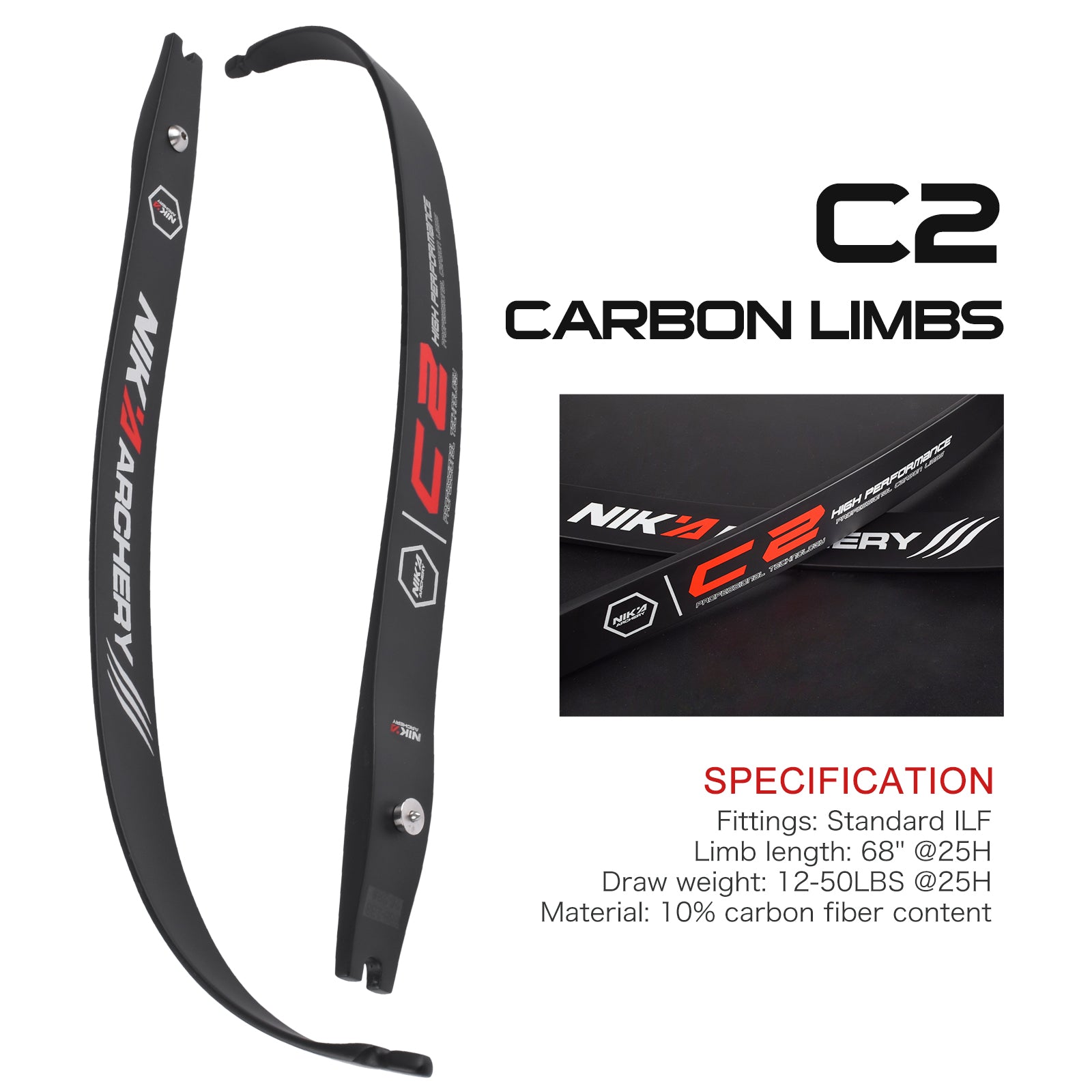 C2 limb 68"@25 Recurve Bow ILF Carbon  Limbs