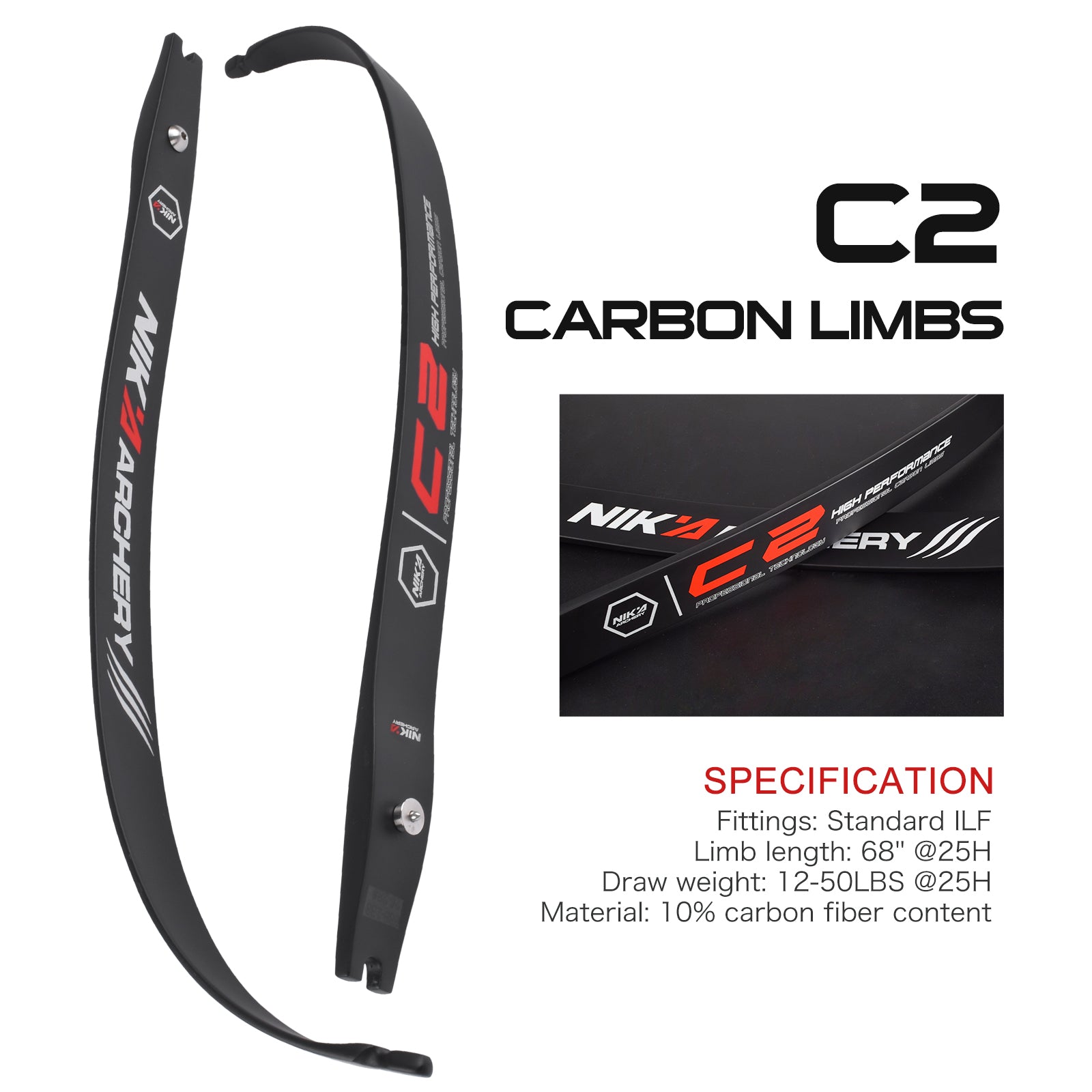 C2 limb 68"@25 Recurve Bow ILF Carbon Limbs