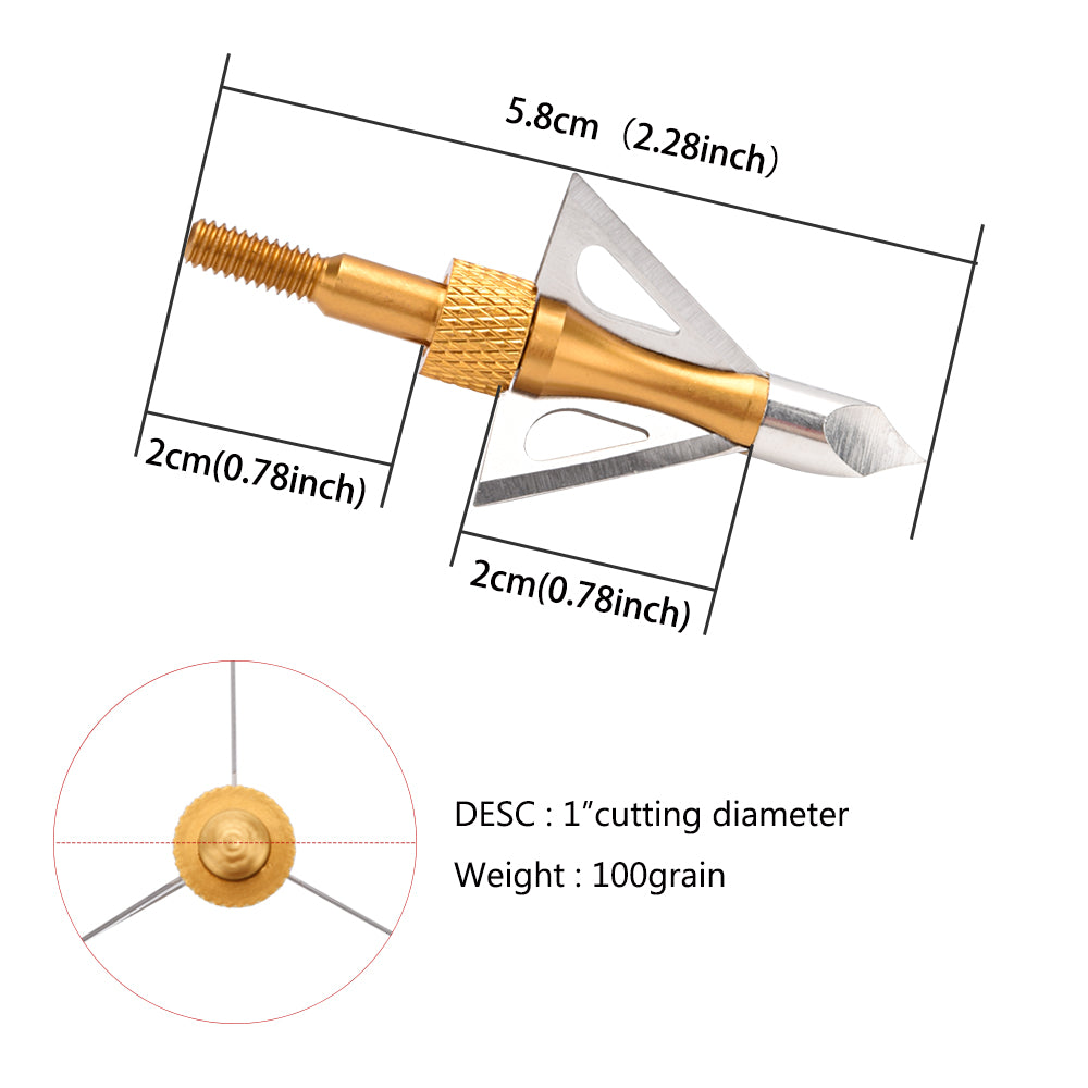 6X Broadheads Archery Hunting Arrowhead 100Gr 3 Blades with Case US