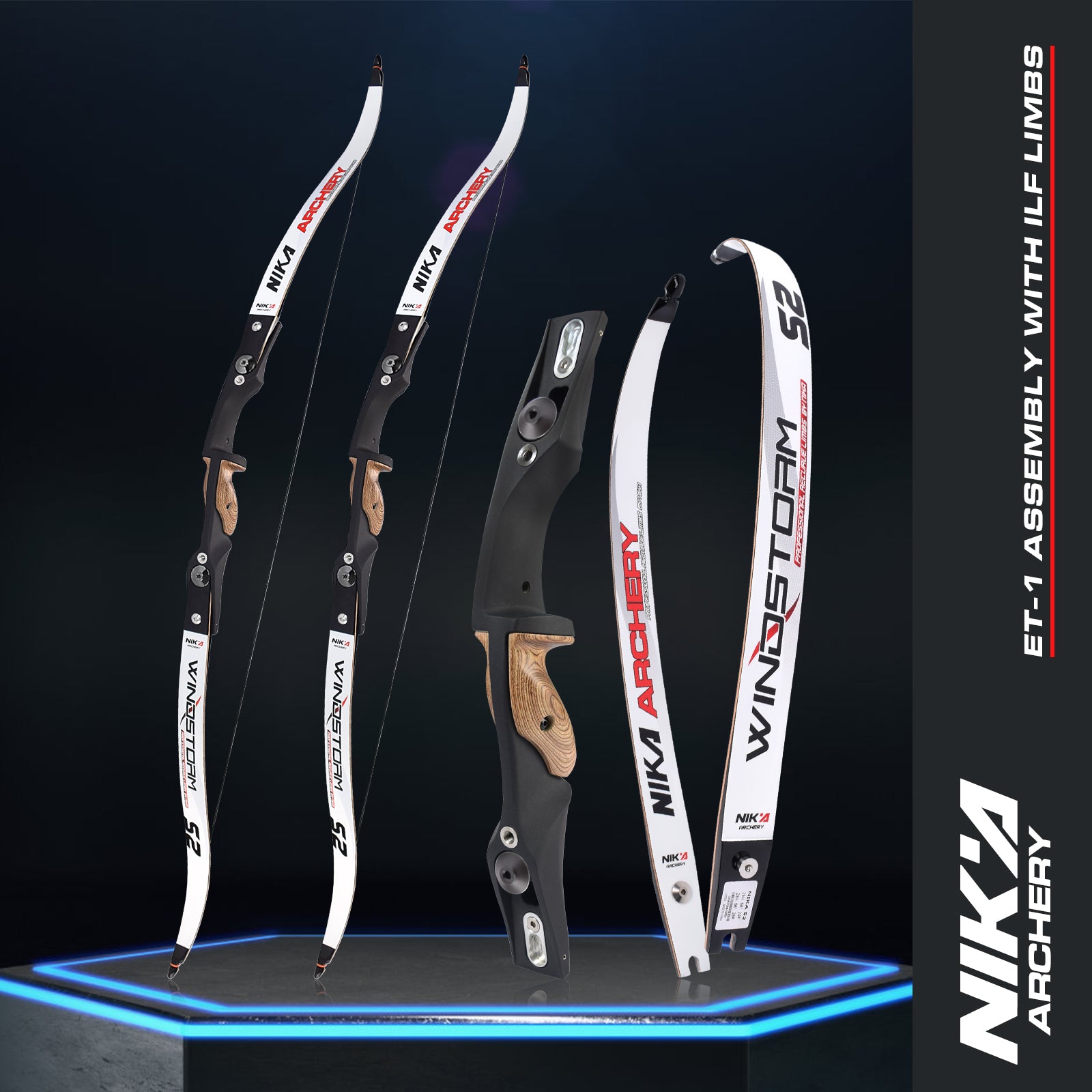 60" Archery Recurve Bow ET-1 ILF Riser Wood Magnesium Alloy Handle with S2 12-42LBS Limb for Right Hand