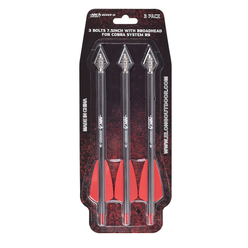 3/6pc 7.5" Carbon Crossbow Bolts with Broadheads for Cobra R9 Bow