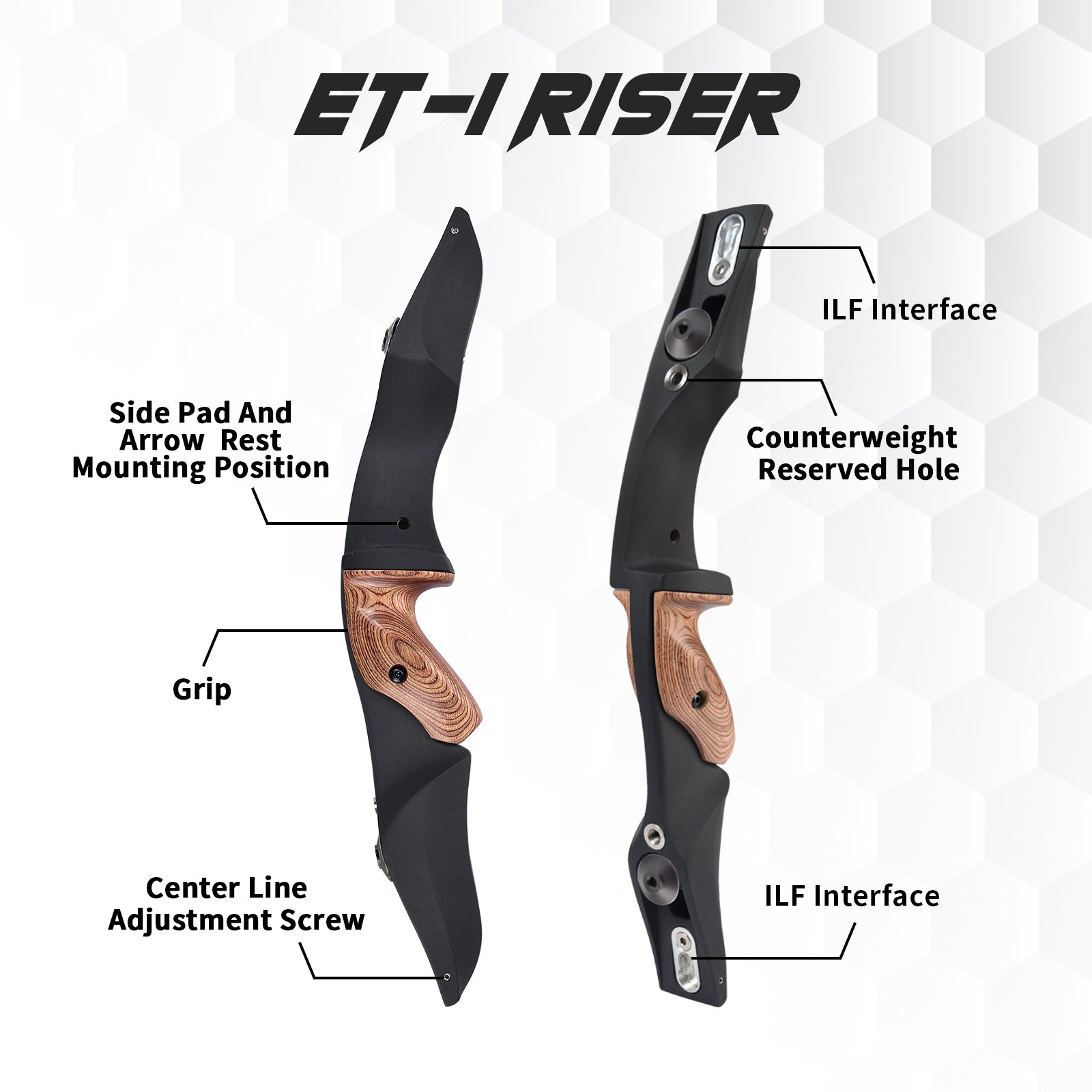 60" Archery Recurve Bow ET-1 ILF 17” Riser with N3 Carbon Fiber Limb Recurve Bow Limbs 20-48 lbs for Right Hand