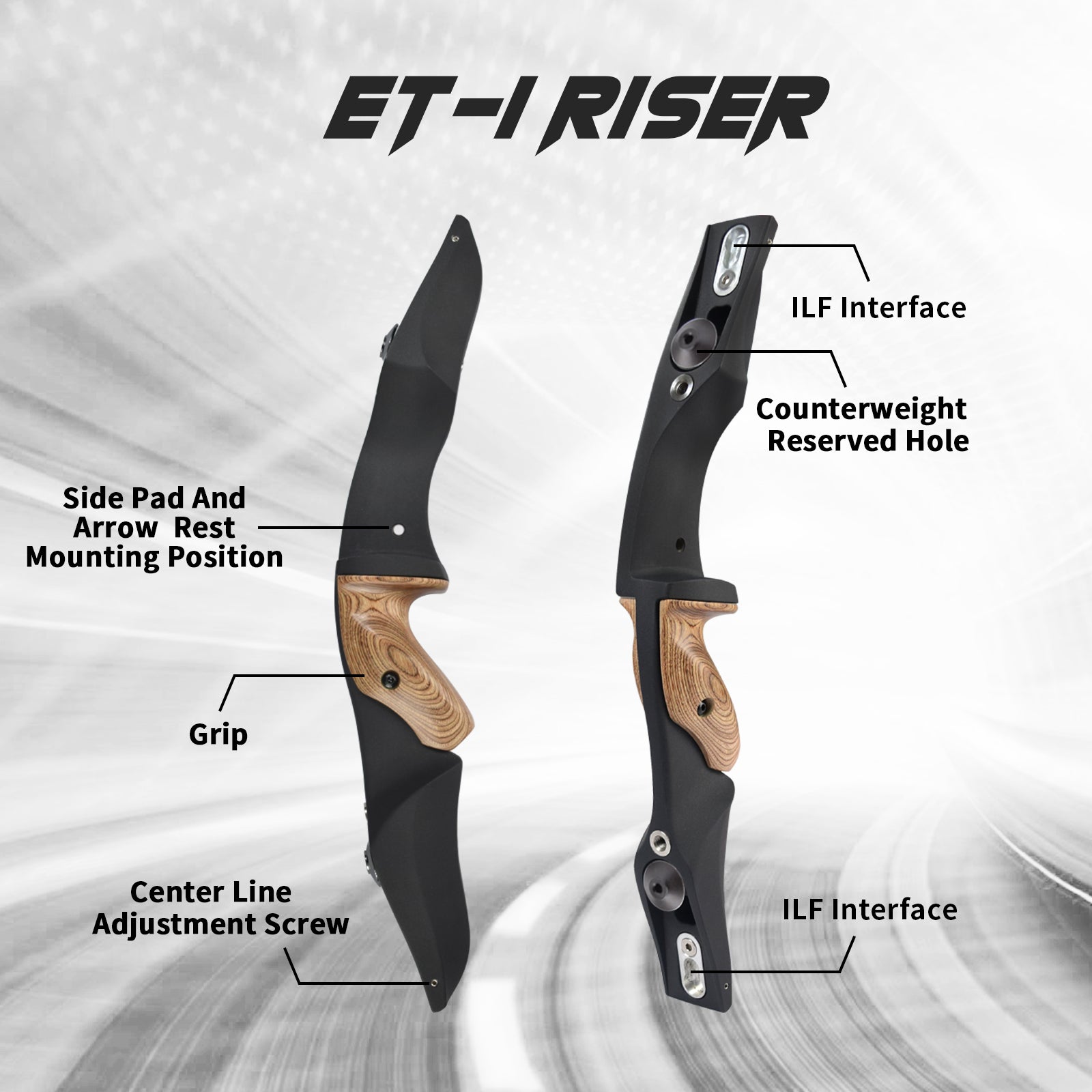 60" Archery Recurve Bow ET-1 ILF Riser Wood Magnesium Alloy Handle with S2 12-42LBS Limb for Right Hand