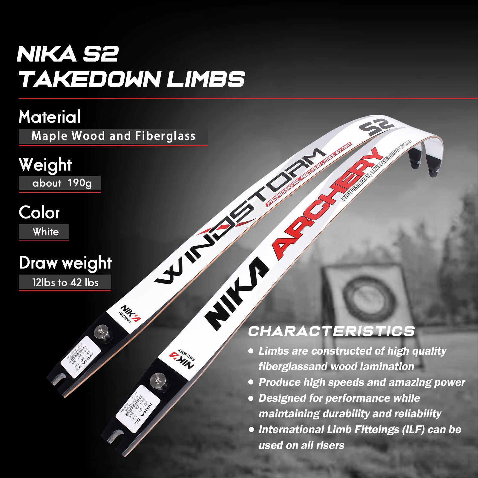 S2 Archery Recurve Limb For Recurve Bow 68"@25H