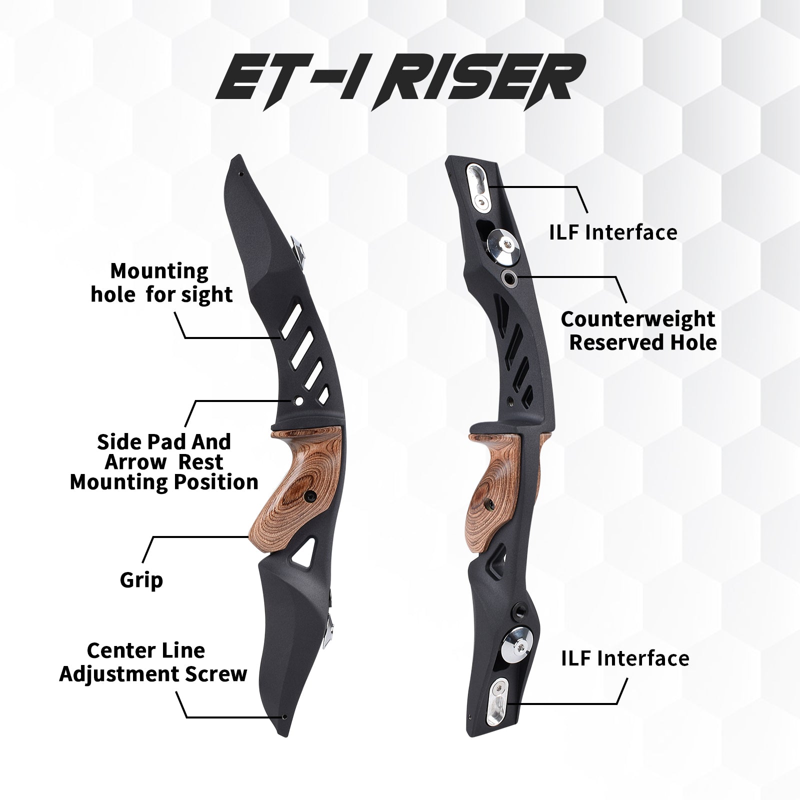 ET-1 60" Recurve Bow 17"ILF Riser with Raptor 20-55lbs Limb for Left Hand