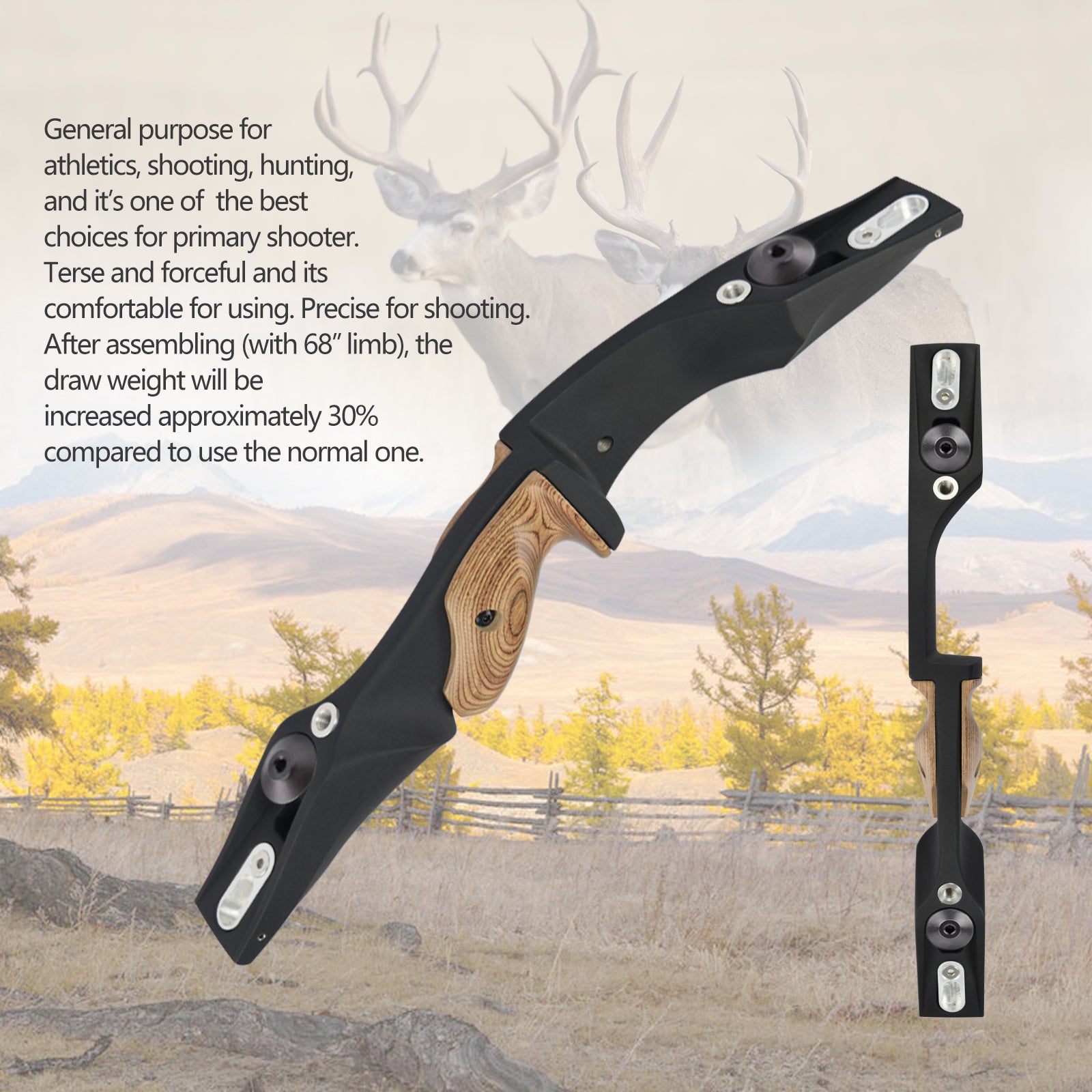 60" Archery Recurve Bow ET-1 ILF 17” Riser with N3 Carbon Fiber Limb Recurve Bow Limbs 20-48 lbs for Right Hand