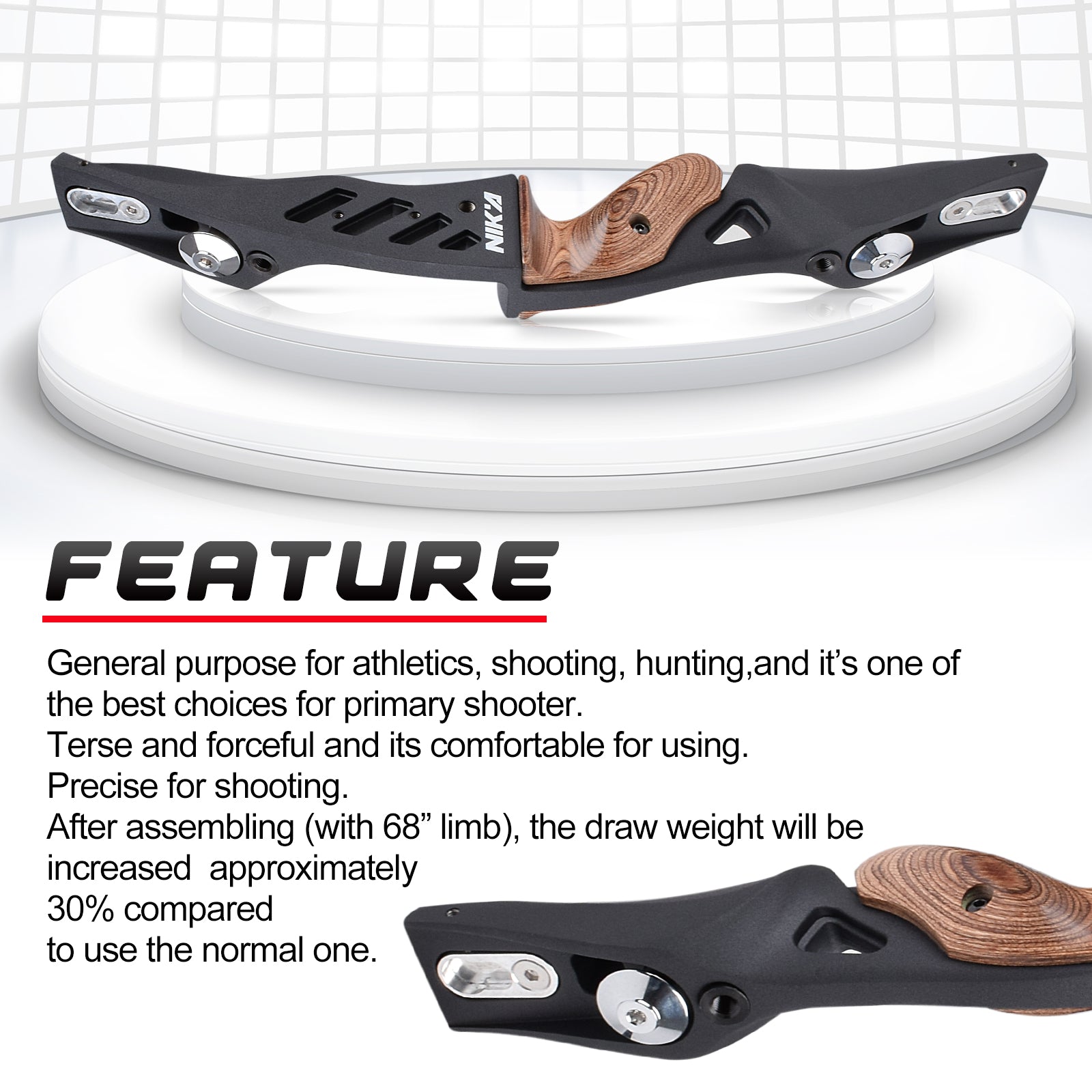 60" Archery Recver Bow ET-1 ILF Riser Wood Magnesium Alloy Handle with S2 12-42LBS Limb for Left Hand