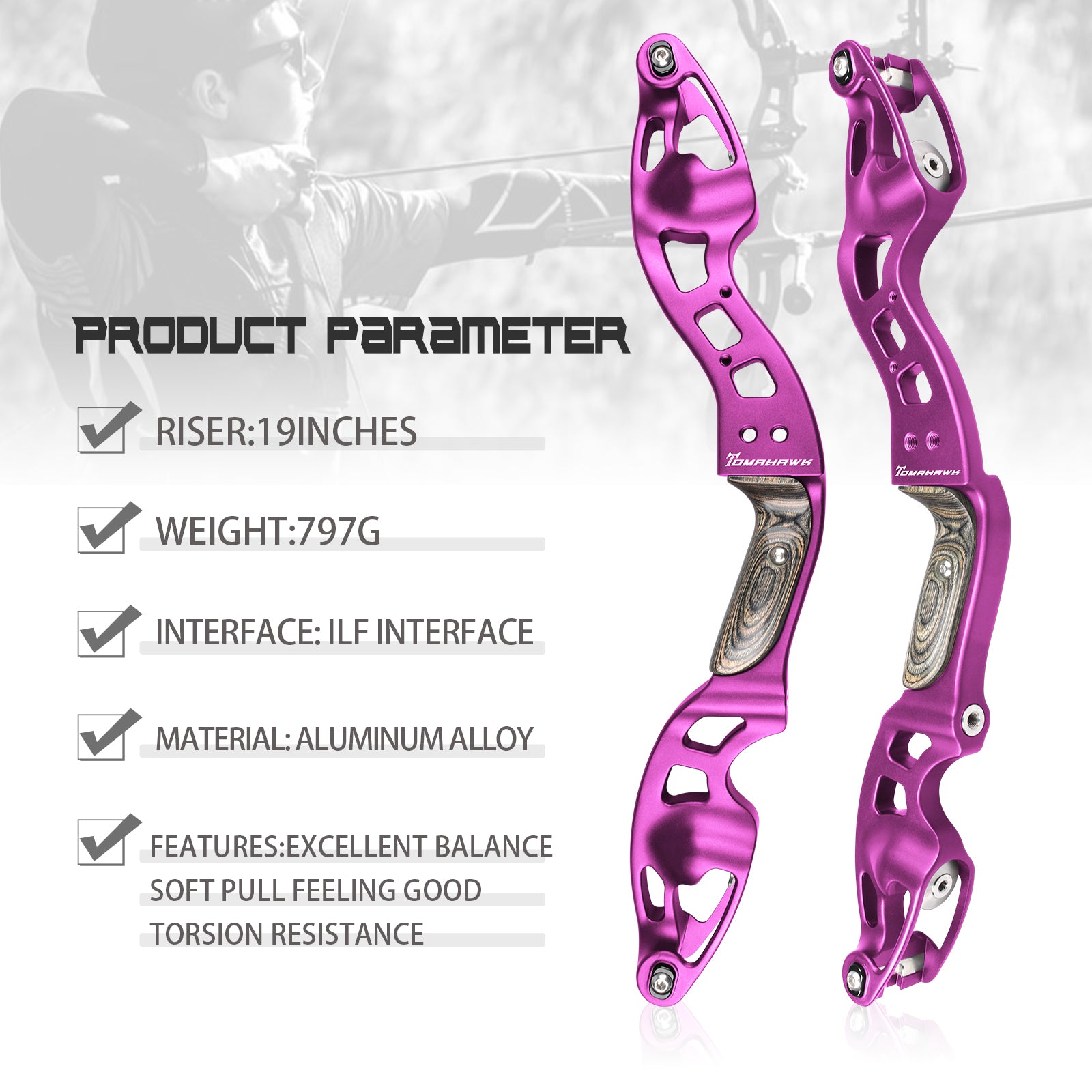 ET-10 TOMAHAWK 19" ILF Aluminium Recurvebogen-Riser, rechts