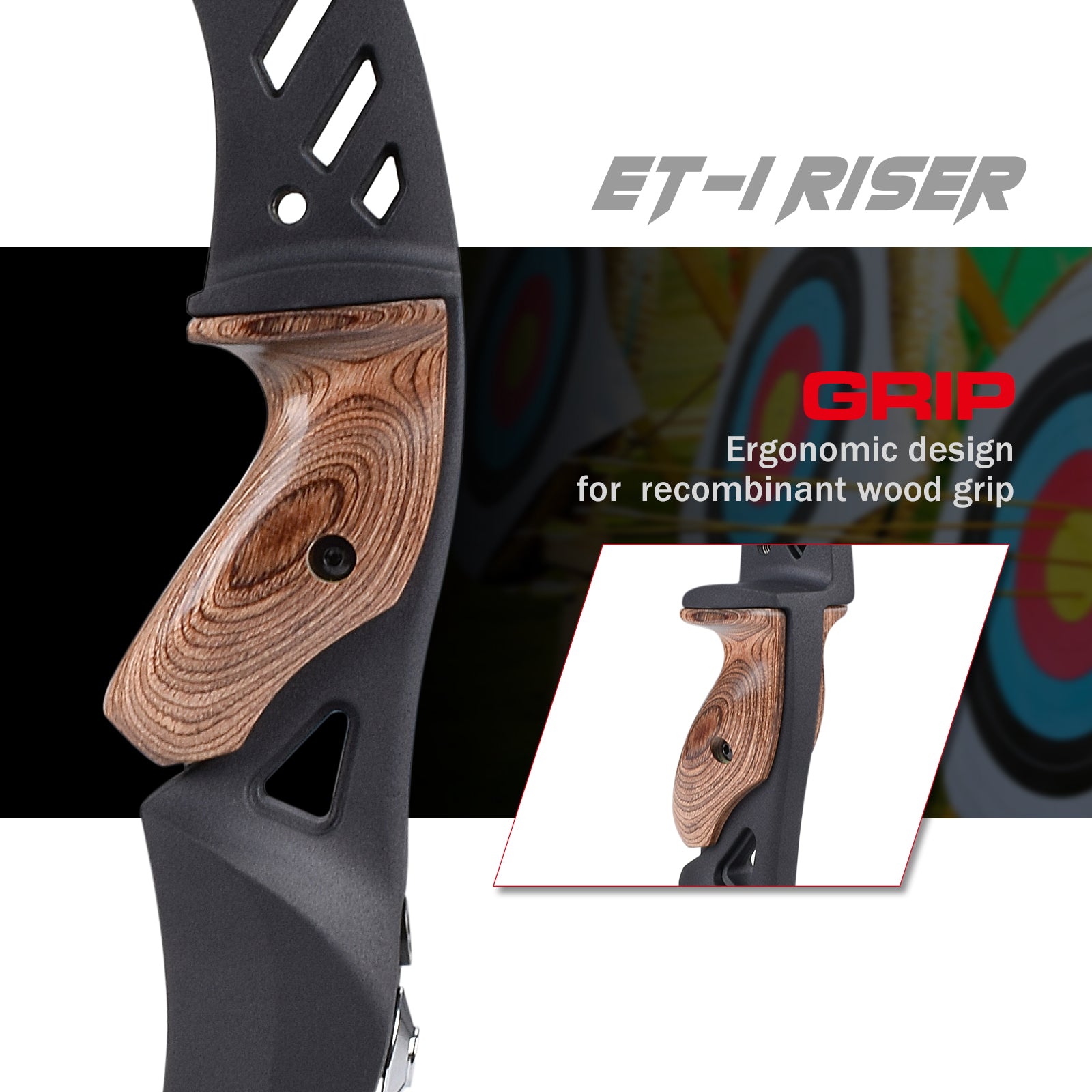 60" Archery Recver Bow ET-1 ILF Riser Wood Magnesium Alloy Handle with S2 12-42LBS Limb for Left Hand