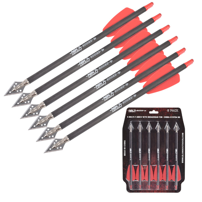3/6pc 7.5" Carbon Crossbow Bolts with Broadheads for Cobra R9 Bow