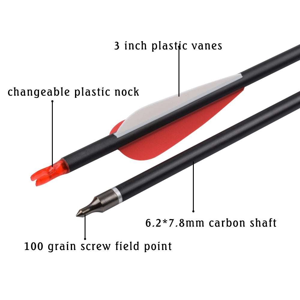 Youth Archery Carbon Arrows Target Hunting Shooting (Pack of 12)