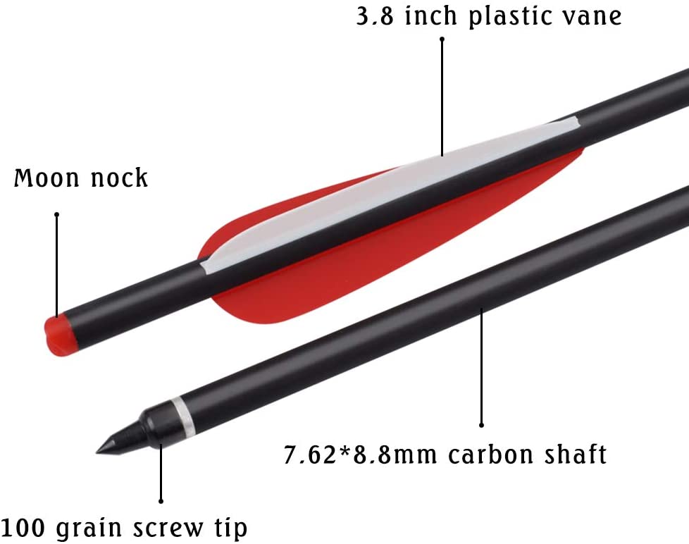 12pcs 16/18/20/22" Archery Carbon Arrows For Crossbow Bolts