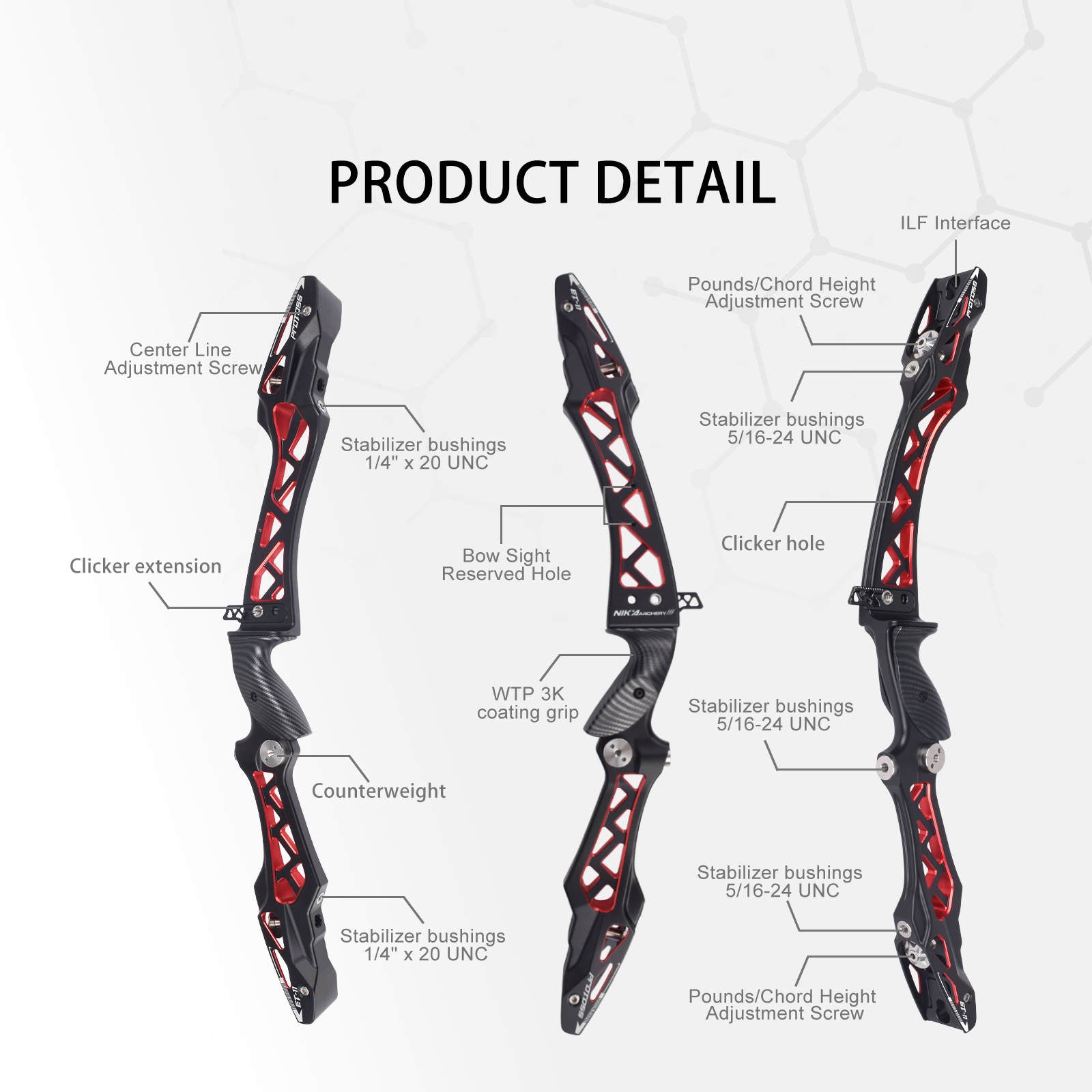 ET-11 PROTOSS 25” ILF Recurve Bow Risers RH/LH
