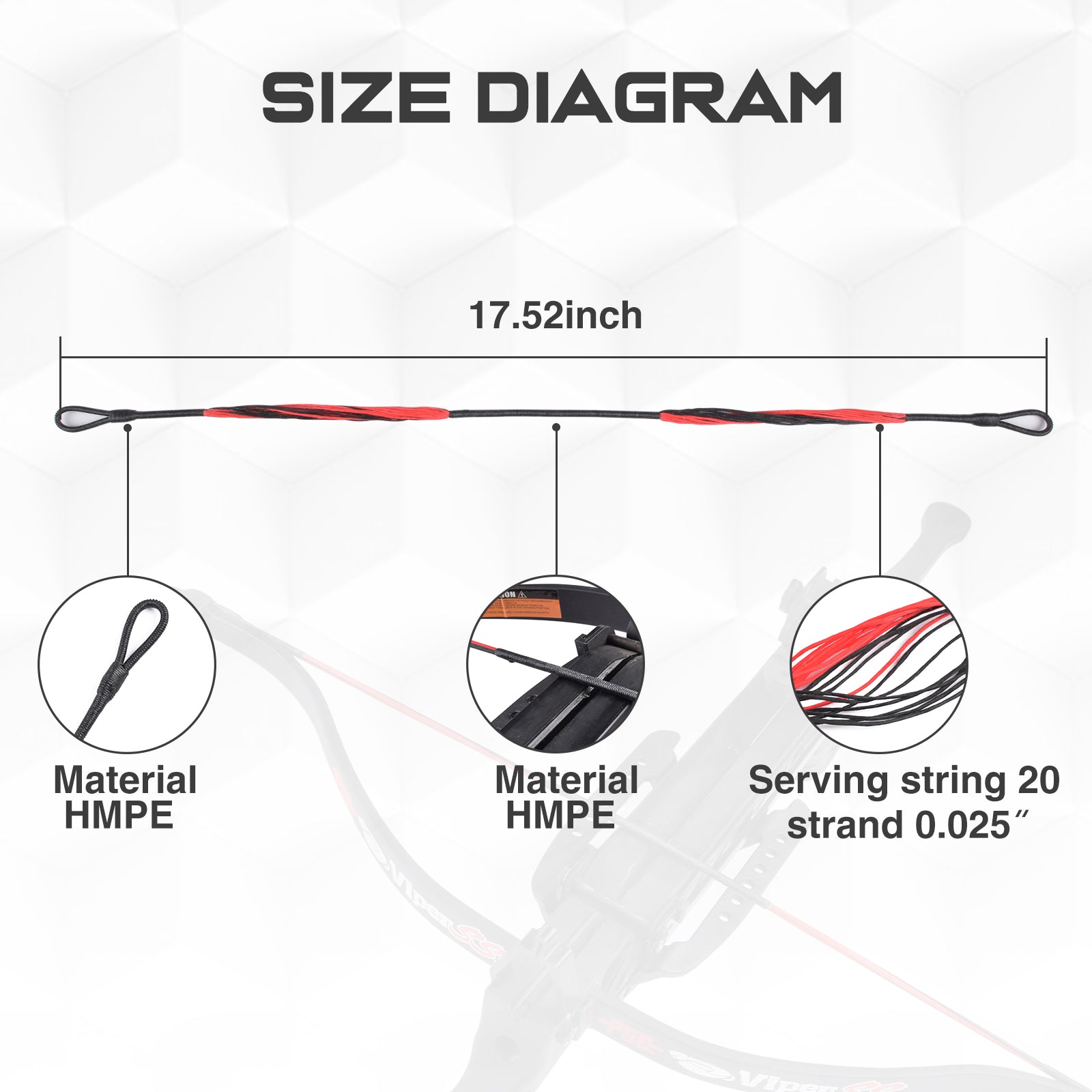 17.5'' Crossbow Pistol String Replacement for 50 lbs/80lbs Pistol Crossbows