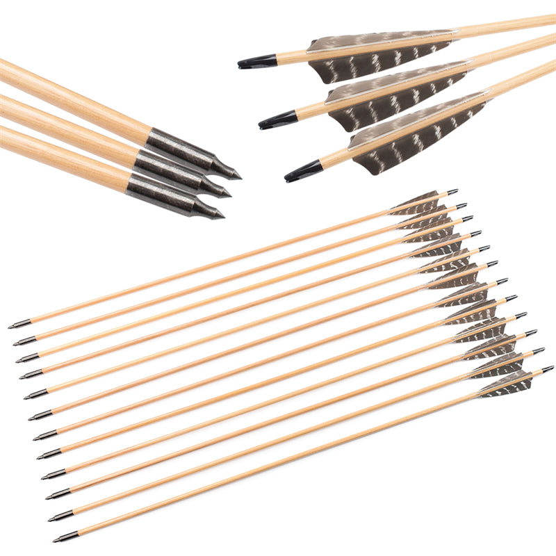 OD9mm 22-36 inch Wooden Arrow With Feather Archery Traditional Bow Shooting