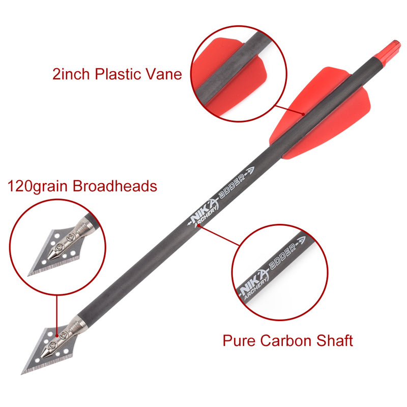 3/6pc 7.5" Carbon Crossbow Bolts with Broadheads for Cobra R9 Bow