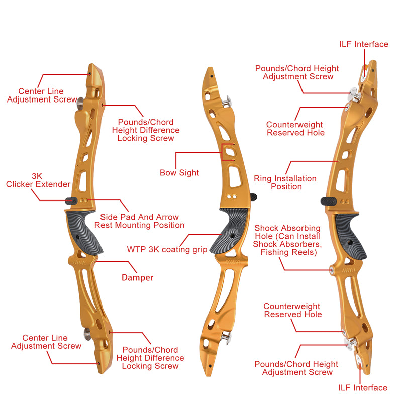 ET-8 68" Recurve Bow with 32-50LBS C1 Carbon Limb For Outdoor Sport Shooting Right Hand