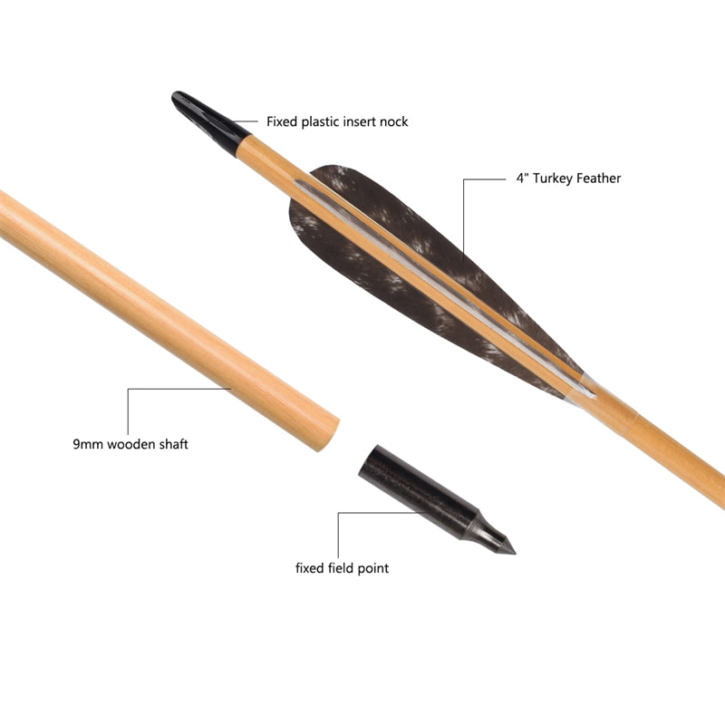 22-34 inch Wooden Arrow With Feather Archery Traditional Bow Shooting