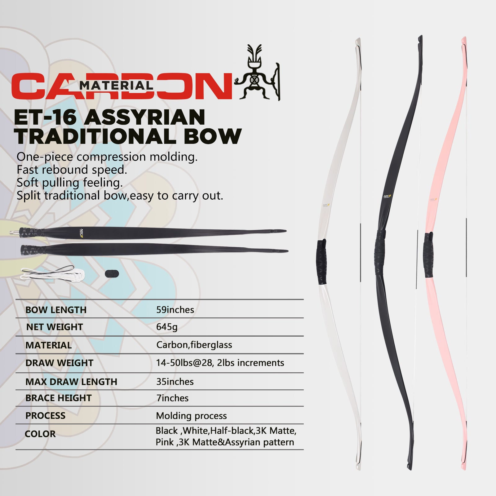 Nika Archery ET-16 Assyrian Carbon Traditional Bow