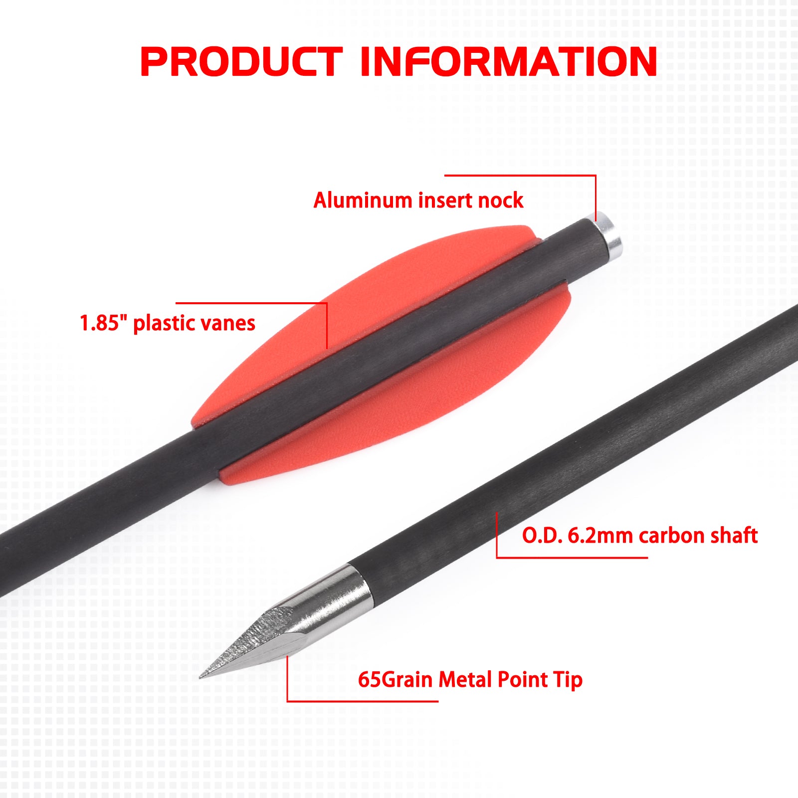 16cm Pistol Carbon Crossbow Bolts with 2pcs Red Vane