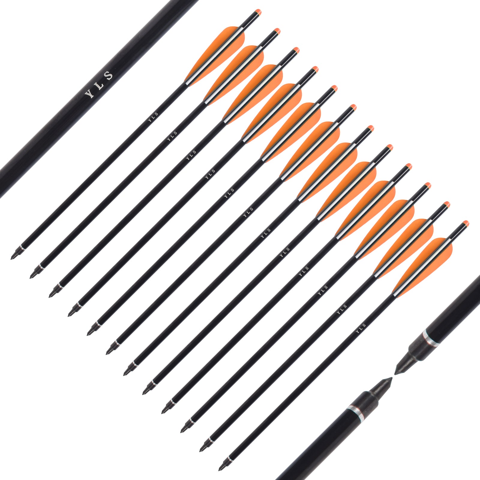YLS Archery Arrows Aluminium Crossbow Bolts 20 Inch with 4" Vanes Replaced Arrowhead Tip 12pcs
