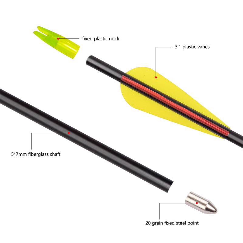 Flecha de fibra de vidrio de 22-36 pulgadas ID 5mm tiro con arco recurvo usando 12 unids/caja 
