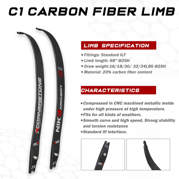 60inch Archery Recurve Bow 17inch ET-1 ILF Riser Wood Magnesium Alloy Handle with 14-50LBS C1 Carbon Fiber Limb