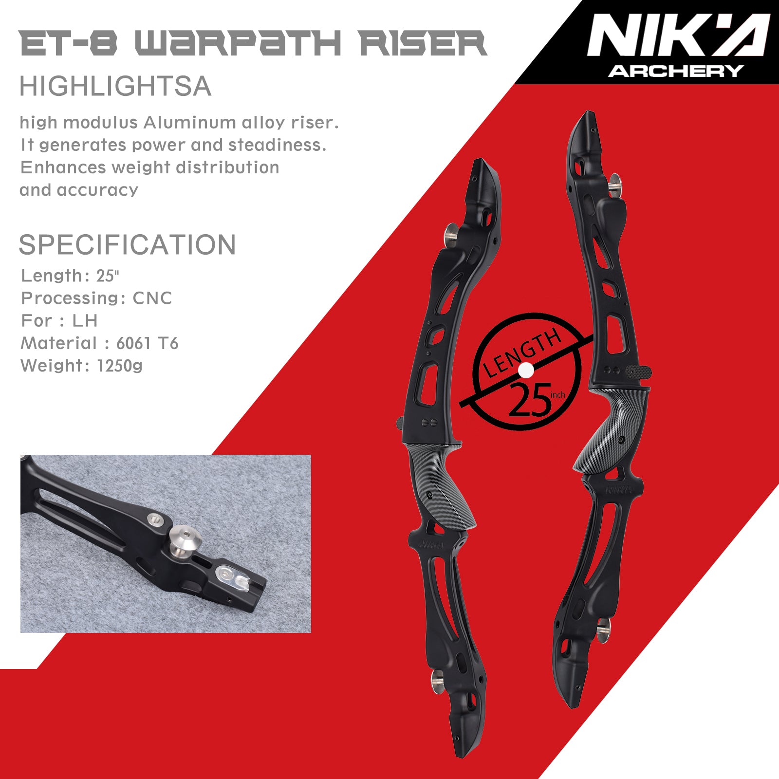 ET-8 WARPATH 25" ILF Aluminum Archery Riser RH/LH