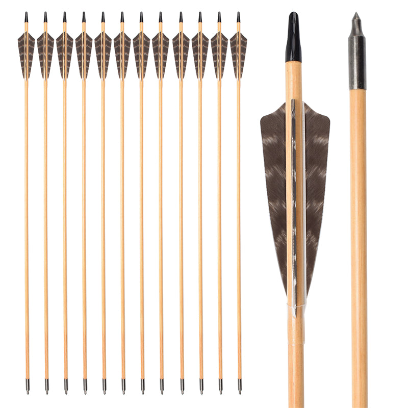 OD9mm 22-36 inch Wooden Arrow With Feather Archery Traditional Bow Shooting